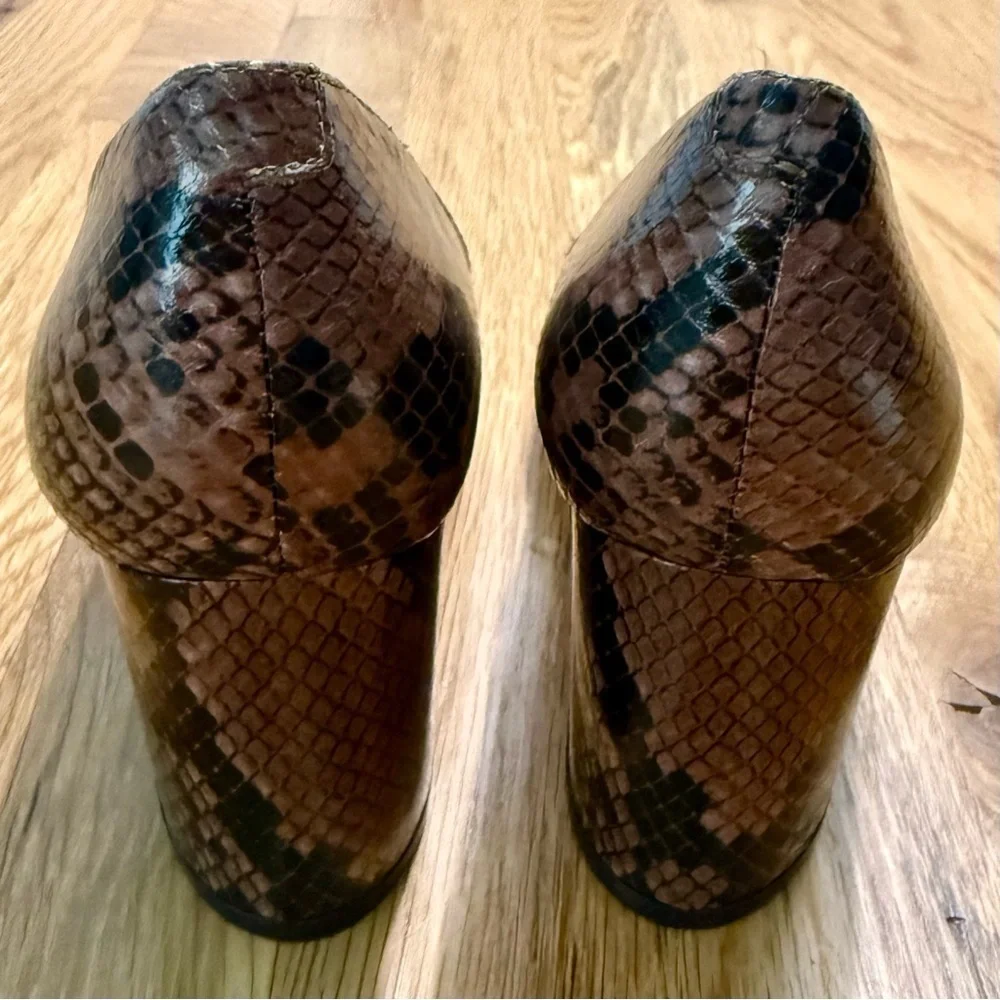 New Marc Fisher Claire Snakeskin Black & Brown Pointed Toe Pumps Sz 6